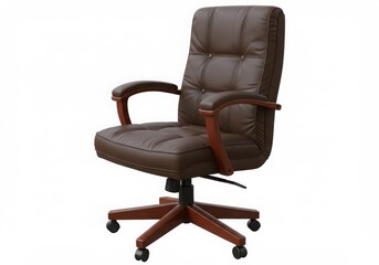 Naklejka premium Brown leather office chair isolated on white background