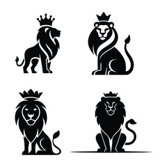 Crowned Lion Head Collection Vector Illustration