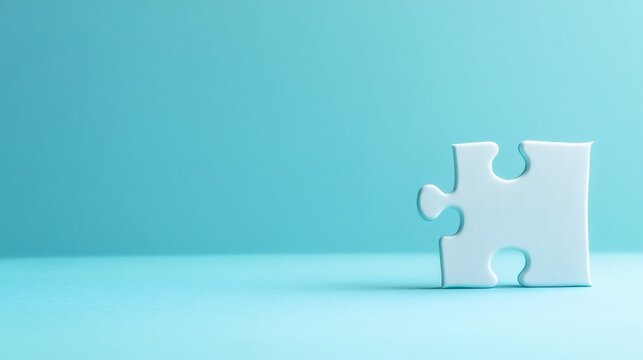  White puzzle pieces matching together againt light blue background