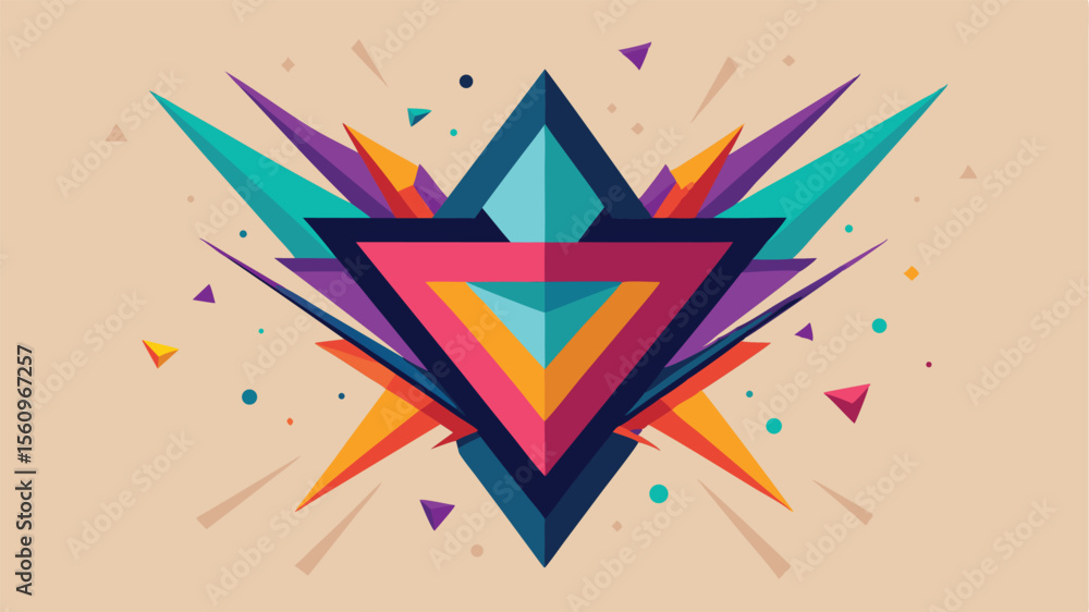 Poster abstract geometric design featuring overlapping colorful triangles on transparency for creative proj