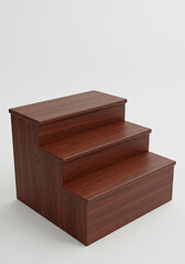 Three step wooden staircase against a white background. Demonstrates upward mobility and progress.