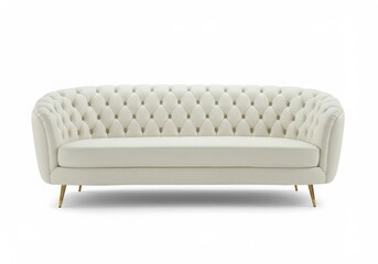 Elegant off white button tufted sofa isolated on white background