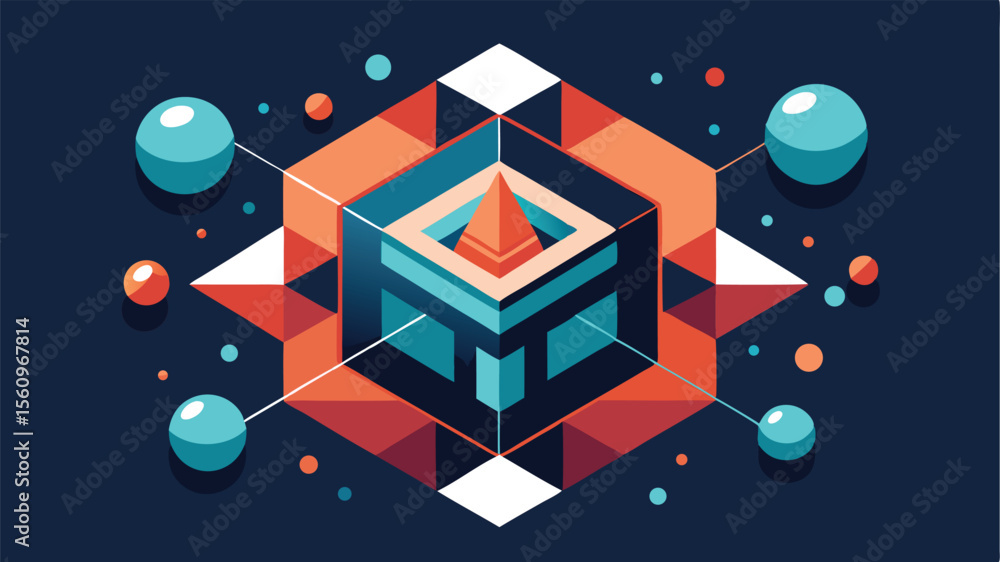 Poster abstract geometric design with 3d shapes and gradient colors suitable for modern branding