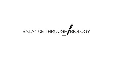 Fototapeta premium Logo design showcases a pen alongside text, symbolizing the concept of balance through biology in a minimalist style