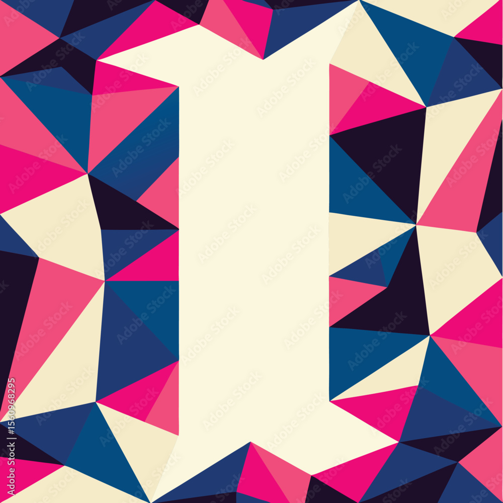 Poster abstract geometric design with colorful triangles and beige negative space
