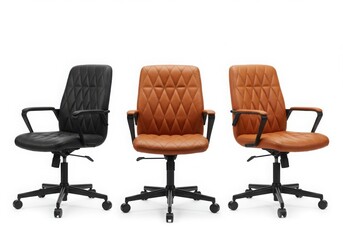 Three modern office chairs isolated on white background