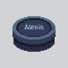 Pixel art illustration Camera Cap. Pixelated Lens Cap.  Shutter Camera Lens Cap Icon pixelated for the pixel art game and icon for website and video game. old school retro.