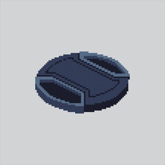 Pixel art illustration Camera Cap. Pixelated Lens Cap.  Shutter Camera Lens Cap Icon pixelated for the pixel art game and icon for website and video game. old school retro.