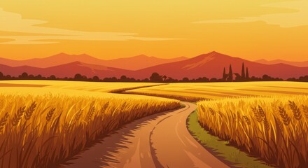 
Rural landscape, wheat plantation at sunset