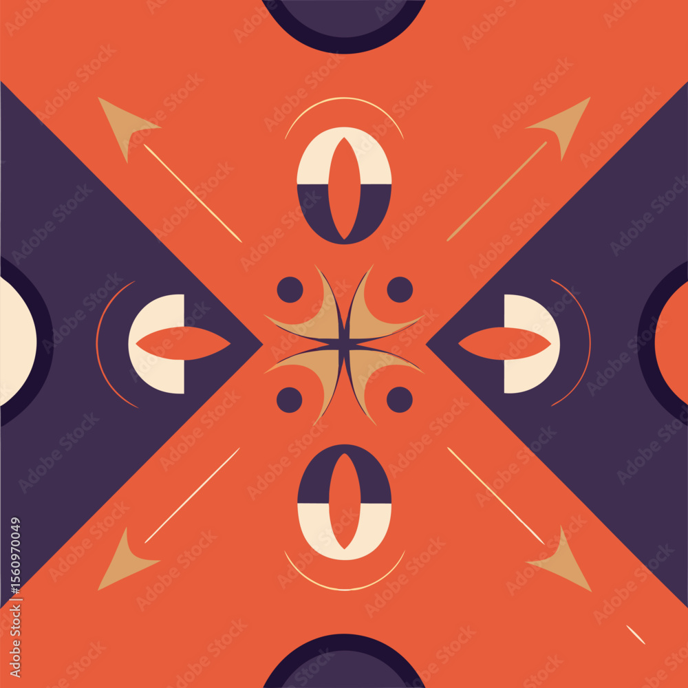 Poster abstract geometric pattern with arrows and shapes in retro color palette
