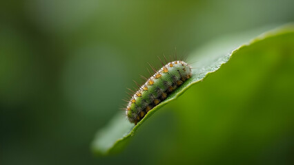 Fototapeta premium Green Caterpillar on Leaf