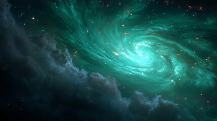 Emerald Spiral Galaxy in Deep Space
