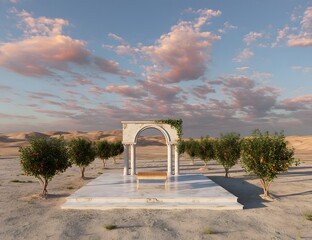 Fototapeta premium Serene Oasis Architecture Under a Beautiful Sky