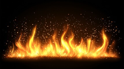 fire flames with sparks on a black background - ai
