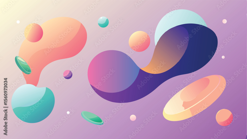 Poster abstract gradient shapes and spheres floating with transparency on white background