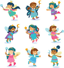 Cute Kids in Fairy Costume With Magic Wands Illustration Collection