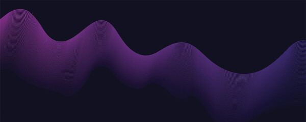 Abstract glowing wave lines on dark blue background. Modern flowing wavy lines