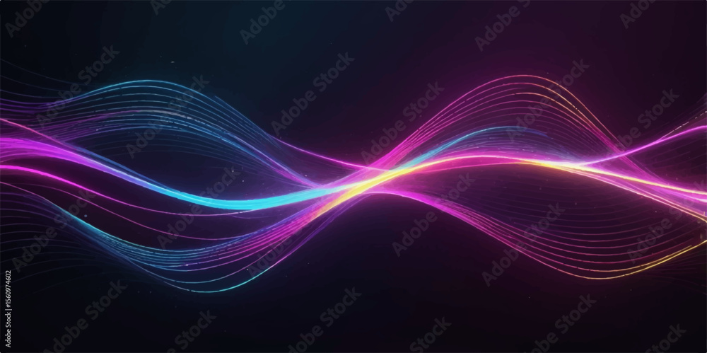 Poster abstract fractal light waves illuminate a colourful, futuristic pattern