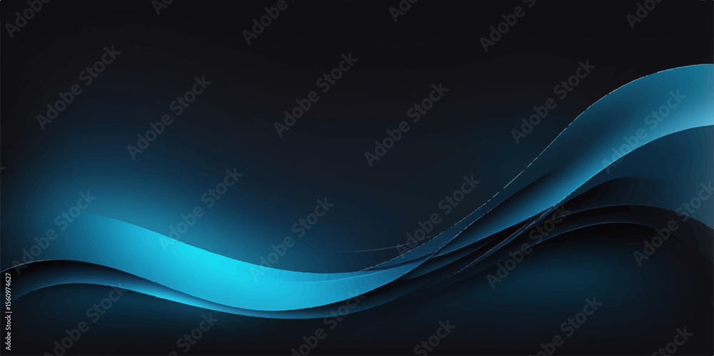Poster abstract blue background with dynamic light waves and flowing lines