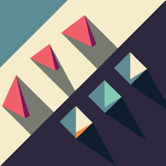 Colorful abstract geometric shapes with shadows on contrasting backgrounds