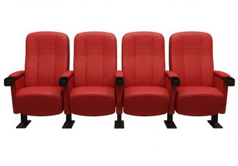 Obraz premium Four red cinema seats isolated on white background