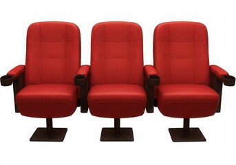 Obraz premium Three red theater seats isolated on white background