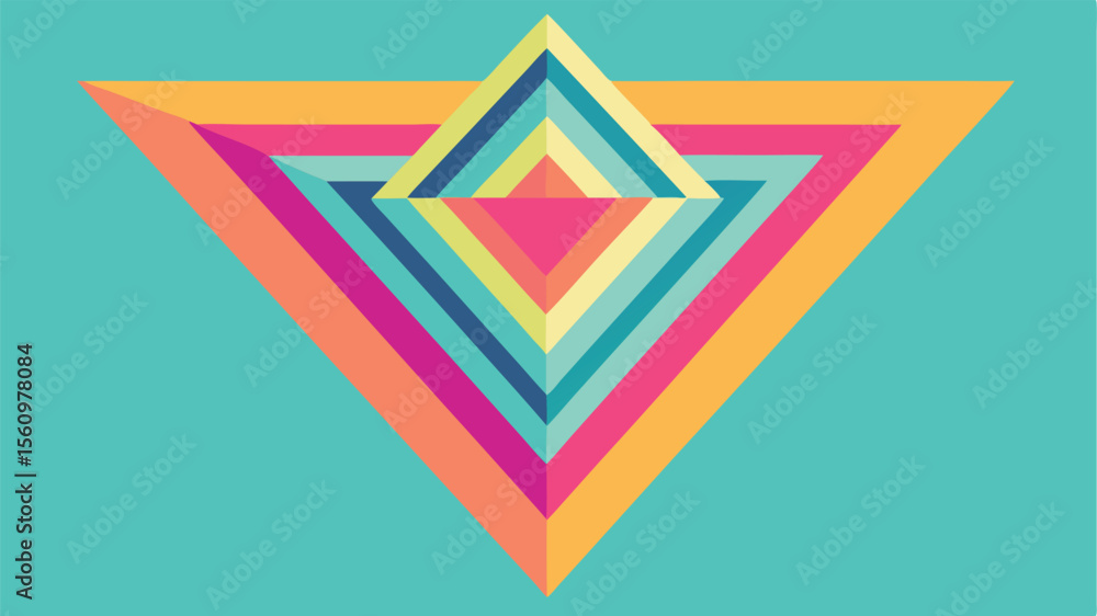 Poster geometric abstract composition featuring layered triangle shapes in vibrant colorful arrangements