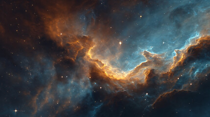 Fototapeta premium Orange and Blue Nebula in Starry Night Sky