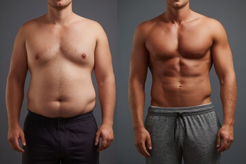 Before & After: Dramatic Male Body Transformation - Weight Loss, Muscle Gain, Fitness Success. Ideal for Fitness Blogs, Health Websites, and Weight Loss Programs.