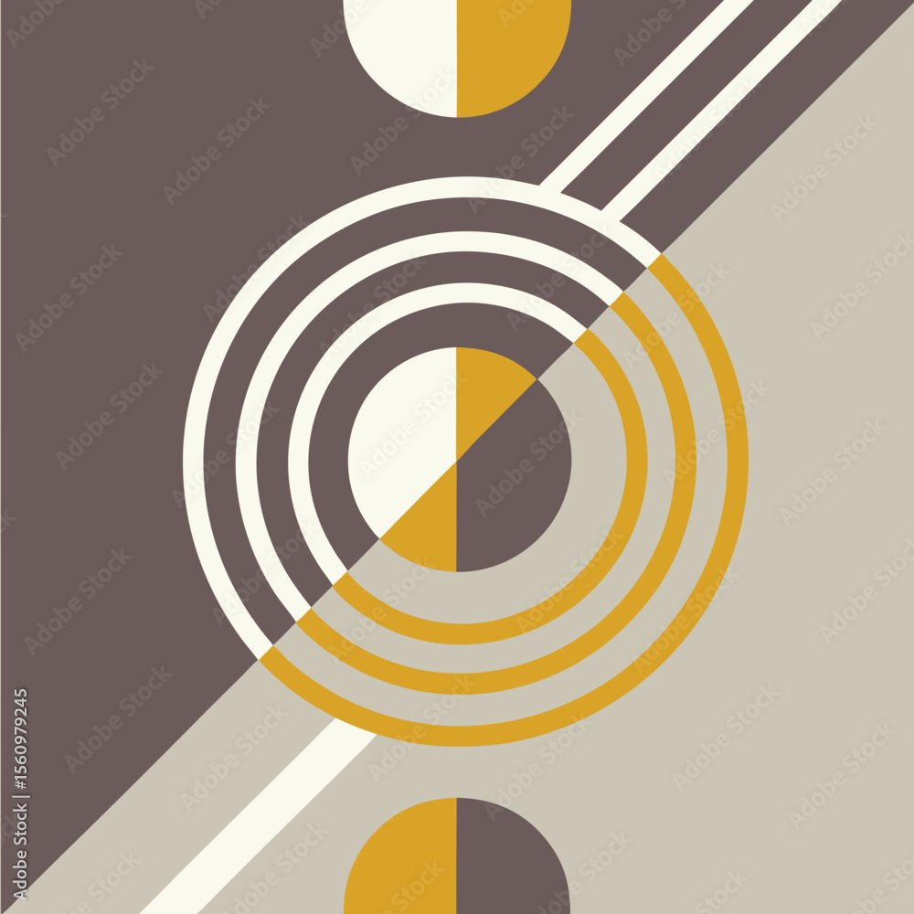 Poster geometric abstract design featuring circles lines and complementary color palette