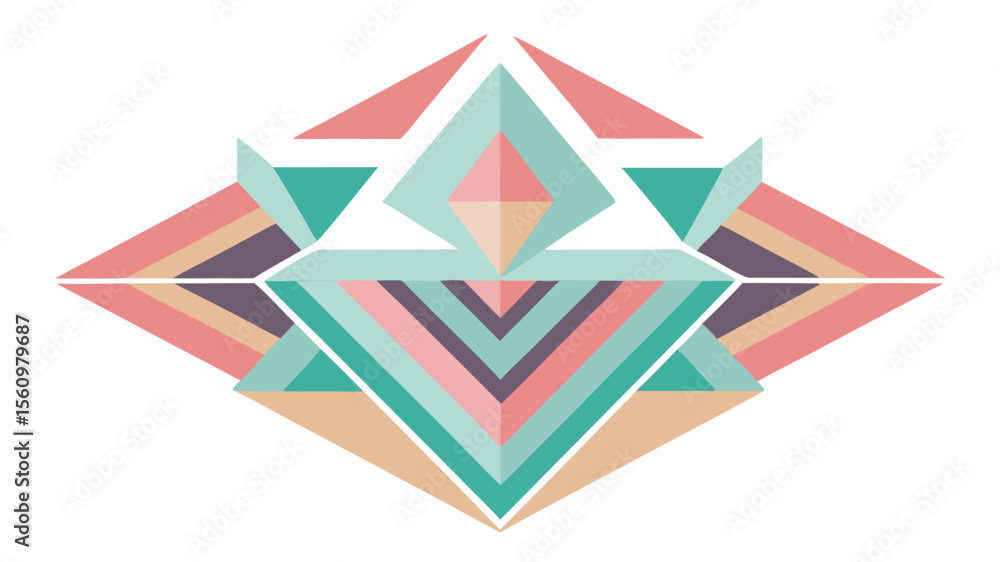 Poster geometric abstract design with triangle shapes and pastel colors on transparent background