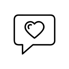 A minimalist line art illustration of a speech bubble with a heart symbol inside