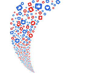 A wave of social media icons including likes and hearts isolated on transparent background, symbolizing positive engagement and feedback