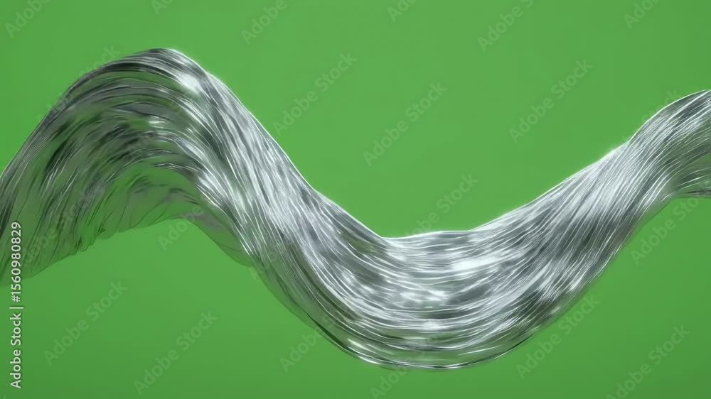 Poster silver material is flowing on a green screen background, providing a perfect template for chroma key