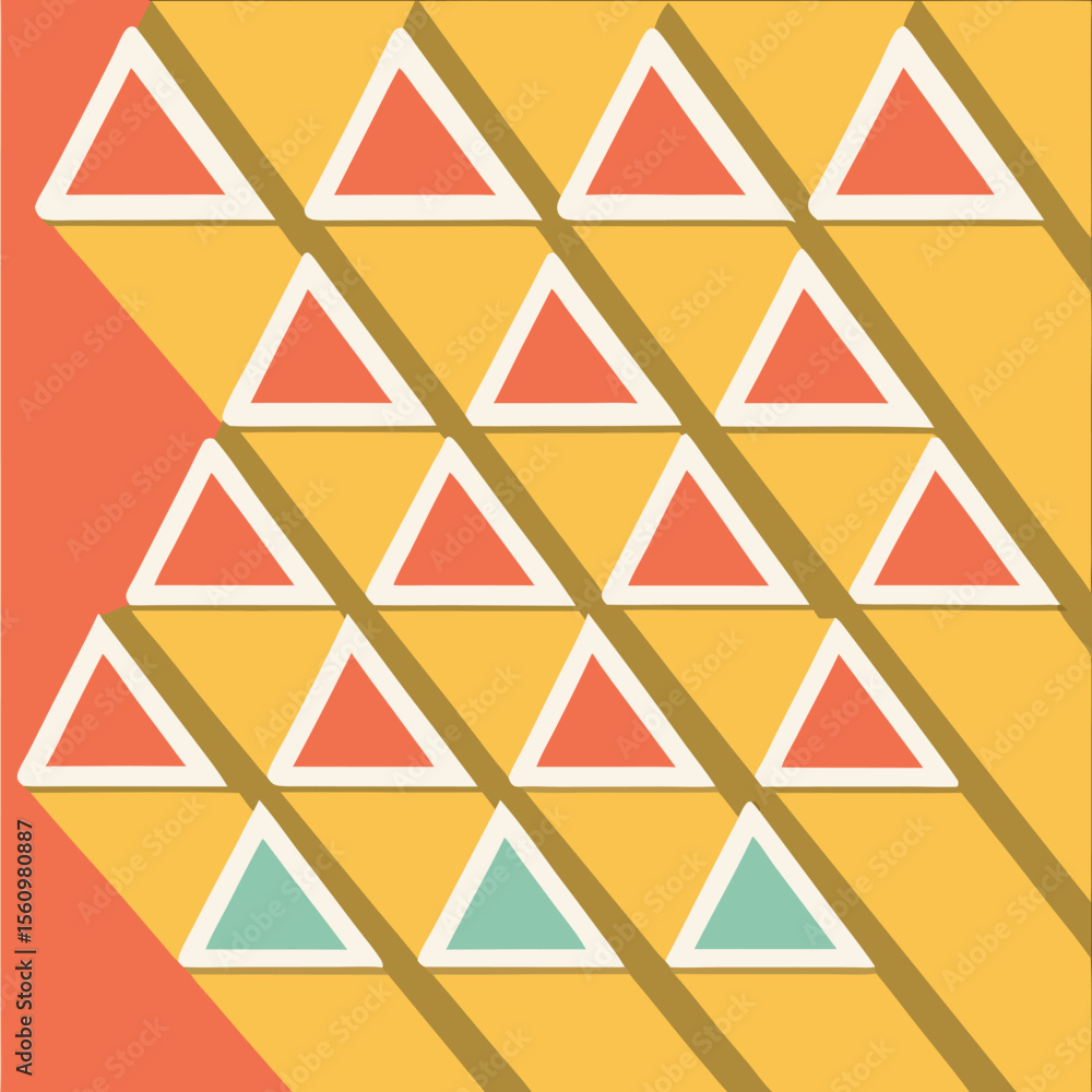 Poster geometric abstract with repeating triangle shapes in vibrant colors and shadow