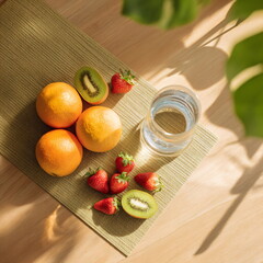 Fresh lemon, lime, ginger, and green leaves on a table. Healthy food ingredients for cooking and natural medicine.