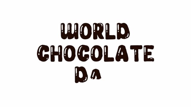 World Chocolate Day Animated Text with light effects for video event elements and celebration on alpha channel Transparent background
