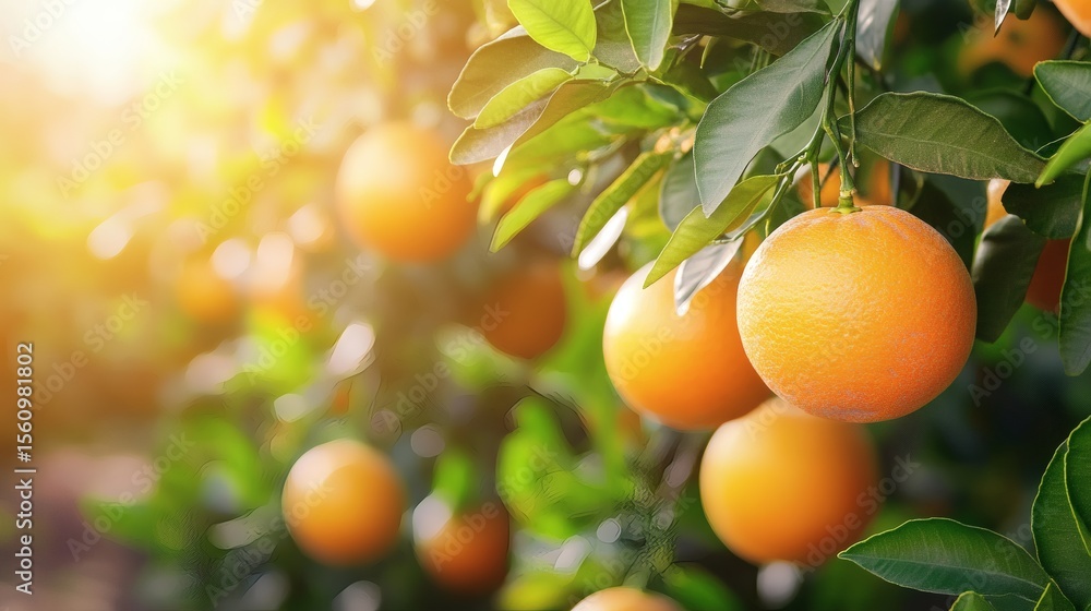 Poster a close up image of ripe oranges on a tree branch