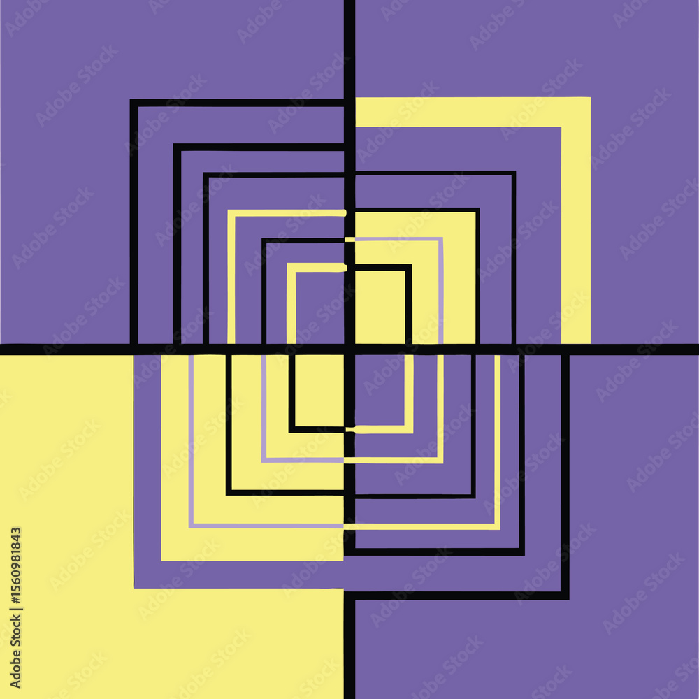Poster geometric composition with contrasting colors featuring square and rectangular elements