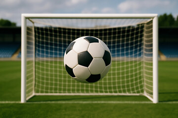 soccer ball in goal. soccer ball in goal net
