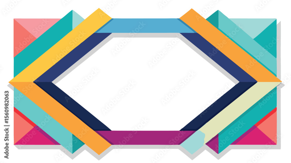 Poster geometric frame with abstract colorful shapes against a white background with shadows