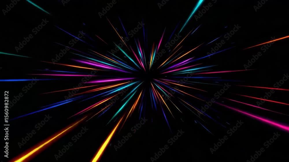 Poster neon burst: abstract streaks of vibrant neon colors explode from the center, creating a dynamic and 