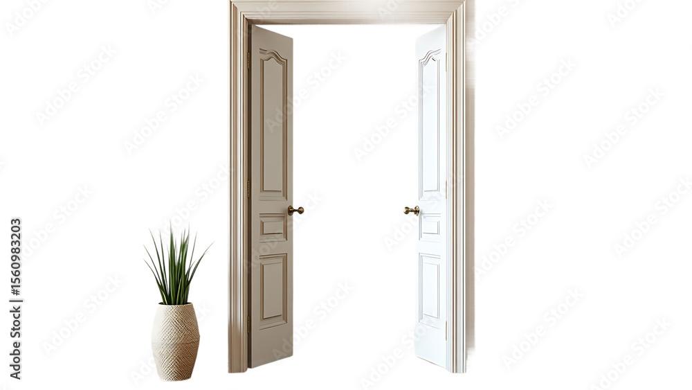 Poster open home door elements for open and close isolated on transparent background interior design concep