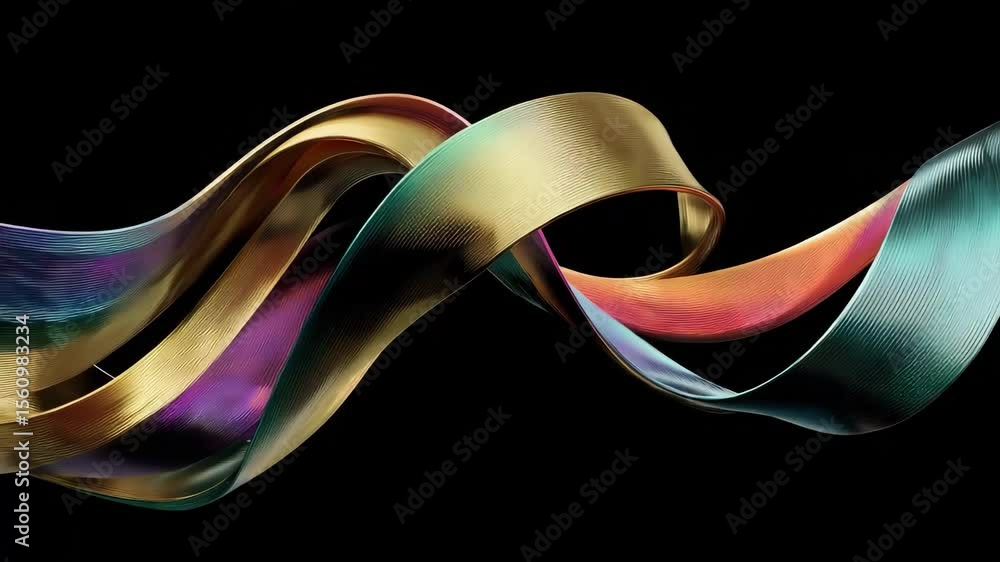 Poster abstract ribbon swirls: a captivating display of iridescent ribbon, gracefully undulating against a 