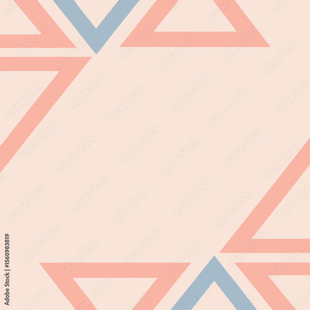 Poster minimalist geometric design with repeating triangles and a soft pastel color palette.