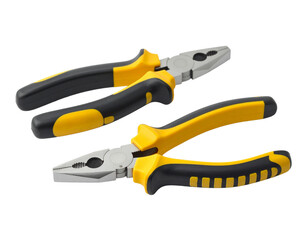 Obraz premium A pair of yellow and black pliers, isolated on a white background, a versatile hand tool for gripping and bending