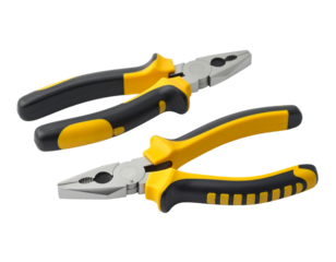 A pair of yellow and black pliers, isolated on a white background, a versatile hand tool for gripping and bending