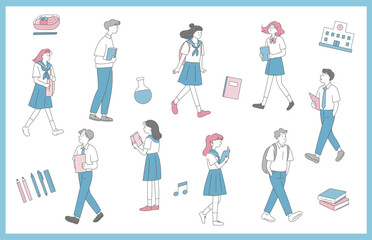 学校生活を楽しむ高校生セット（夏服・男女）