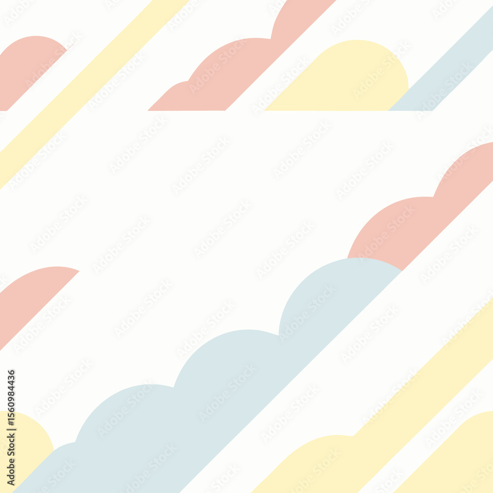Poster pastel color diagonal design with floating curved shapes and clean vector composition