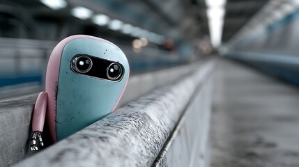 Curious Robot in a Tunnel Futuristic AI Exploration with Conceptual Digital Art.
